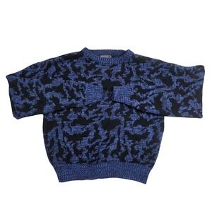 Barnaby Men's Blue Black Abstract Pattern Knit Grandpa Sweater Retro Punk Grunge